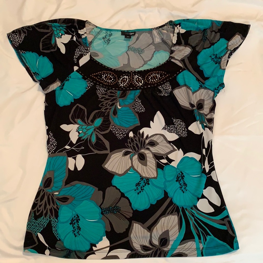 Black, grey, white and teal dress shirt